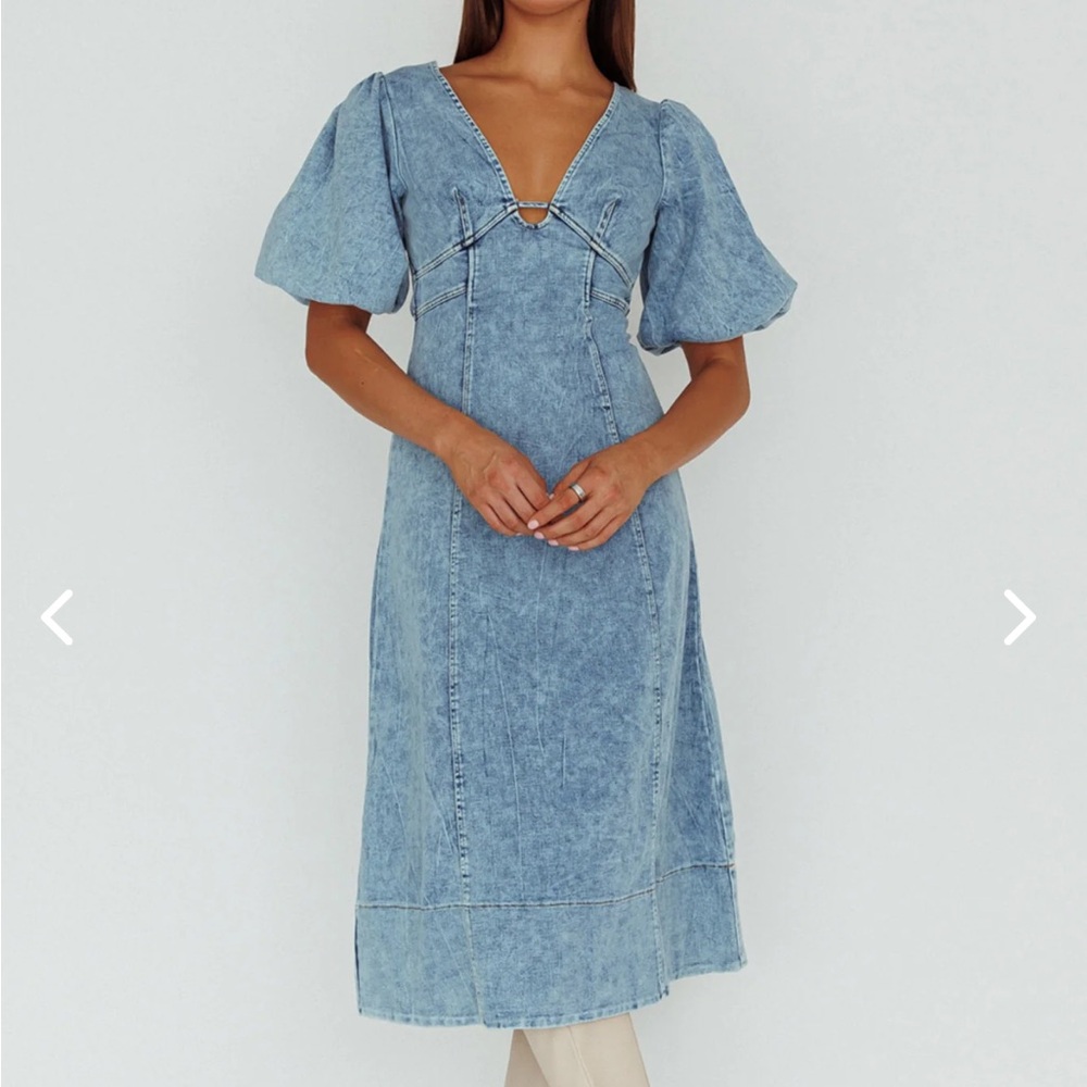 Selfie Leslie ELIAS PUFF SLEEVE MIDI DRESS DENIM